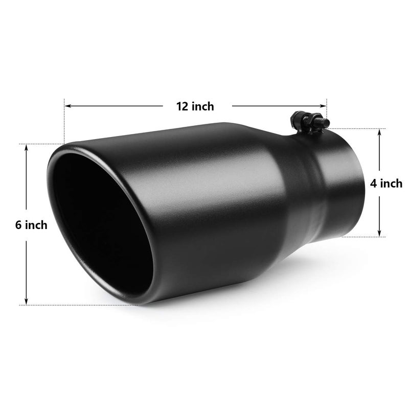A-KARCK 4 Inch Exhaust Tip, Universal 4'' Inlet 6" Outlet 12" Long Stainless Steel Bolt On Exhaust Tailpipe Black Muffler Tip for Truck - Image 2